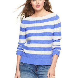 GAP White and Blue Boatneck Striped Sweater Size M